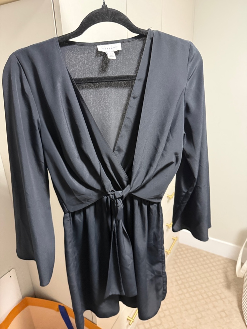 Topshop black Long Sleeve Wrap Dress